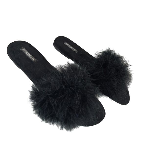 NWOT! BOTEX COLL! ADORABLE BLACK POUFY BOA FEATHER HOUSE SHOES, SLIPPERS! SZ 10 - Picture 1 of 10